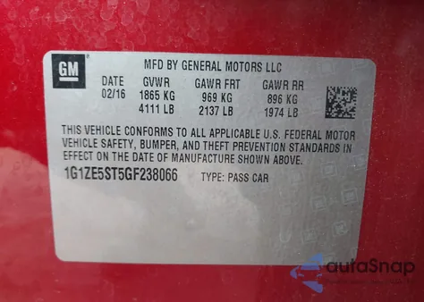 2016 Chevrolet Malibu Lt z USA, uszkodzony, nr VIN 1G1ZE5ST5GF238066